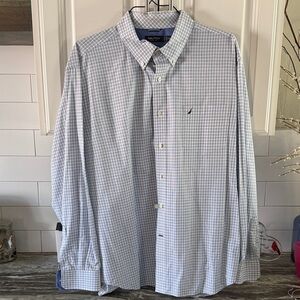 Nautica Men's Light Blue Plaid Shirt